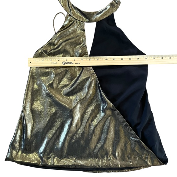 💙 3/$20 Artelier Nicole Miller Gold & Black Halter Top - Size P Extra Small - Picture 6 of 14